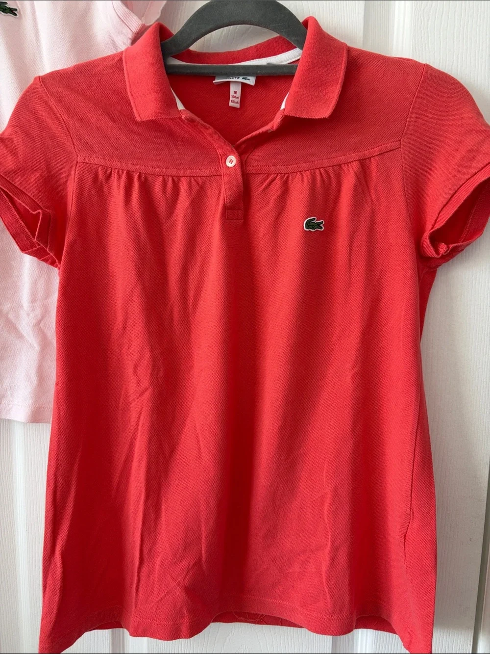 Lacoste Polo Short Sleeve Pair in Light Pink & Coral Red girls size 16